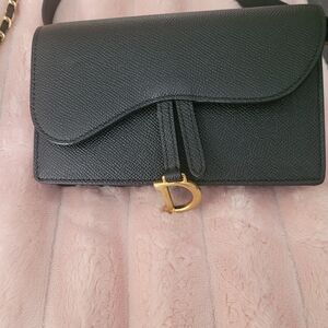 Dior Black Leather Crossbody Bag with Gold D Charm